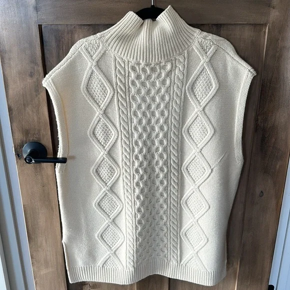 Cream Cable Knit Sleeveless  Oversized Turtleneck best - Picture 9 of 12